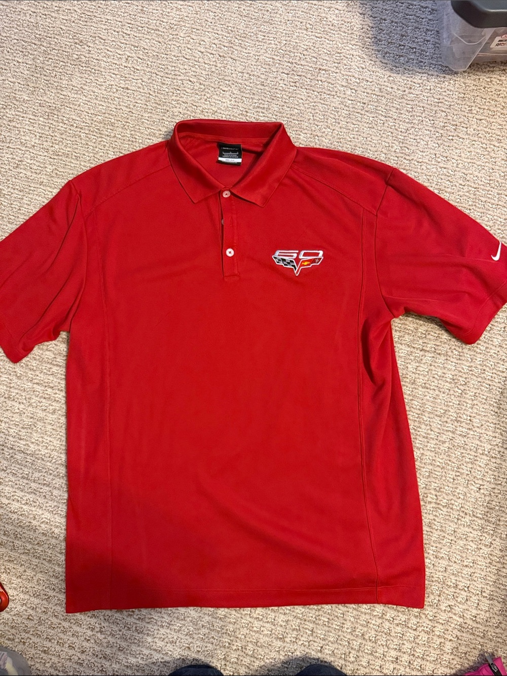 Men’s Nike Golf polo shirt red Chevrolet Corvette 60th Anniversary Sz L